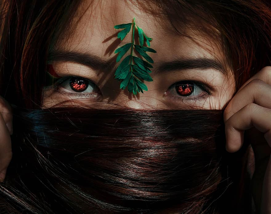 Girl, Hair, Fantasy, Face, Woman, Leaf, Eyes, Nature Connection, Closeup