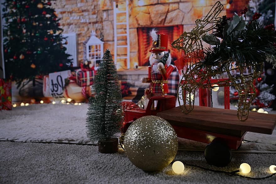 slæde, Nicholas, gaver, jul, dekoration, vinter, december, sne