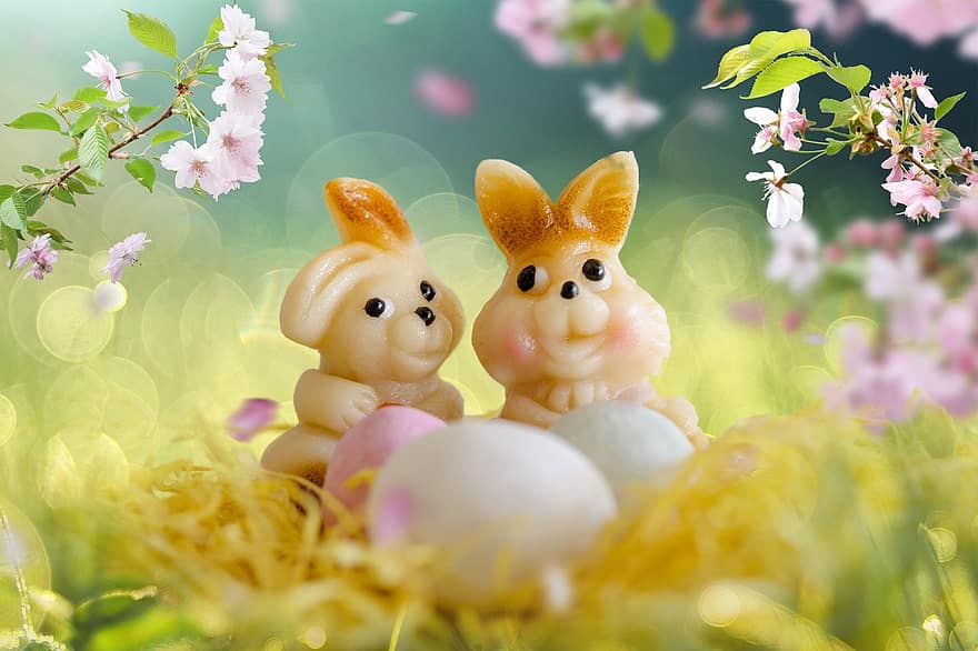Великден, Великденски зайчета, заден план, пружина, пролетно време, сладък, заек, трева, сезон, празненство, многоцветни