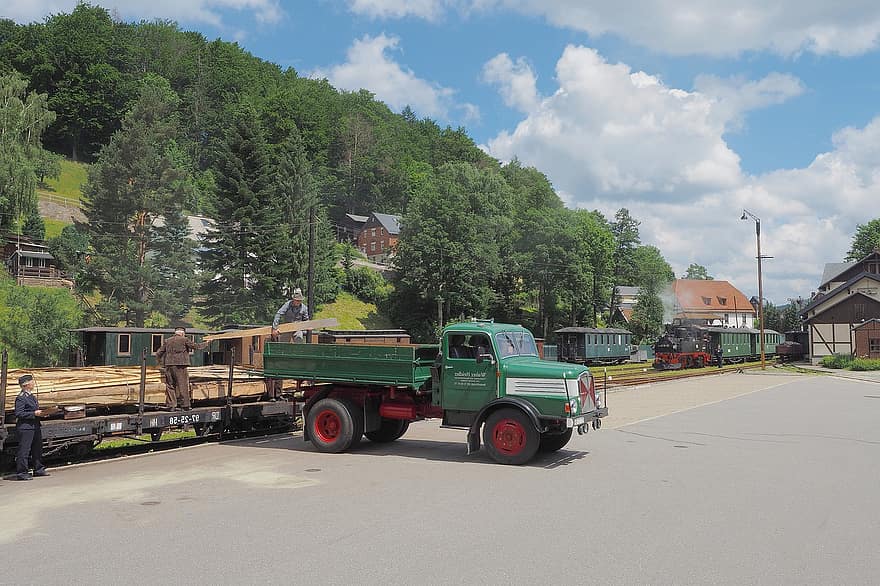 đường sắt khổ hẹp, saxony, Bảo tàng khổ hẹp Saxon, Màu xanh lá cây Hiệp sĩ Thượng, 750 mm, Đường tải, vận tải hàng hóa, S4000, Grünstädtel, máy móc, nông nghiệp