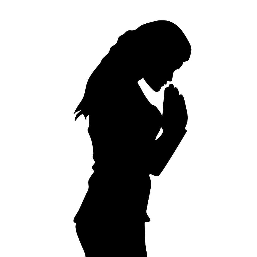 kobieta, modląc się, modlitwa, religijny, sylwetka