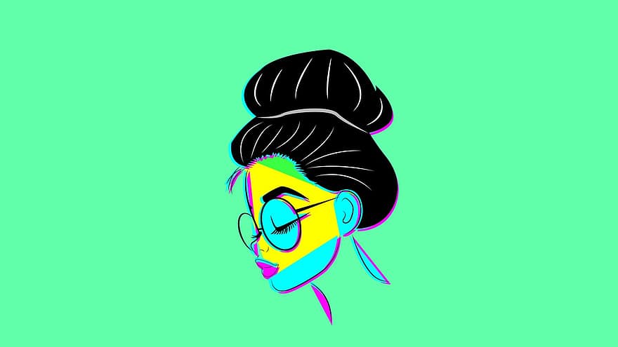 kvinna, glasögon, ansikte, profil, bulle, ritning, tecknad serie, komplex, Grils