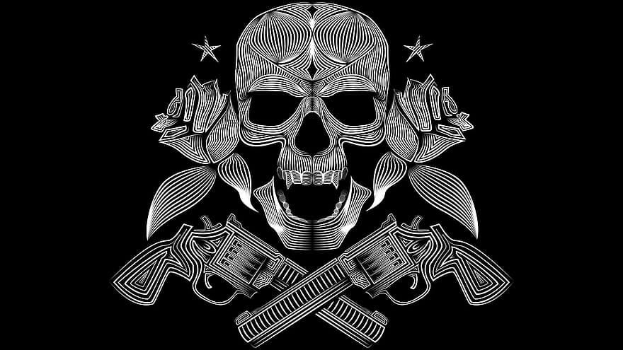 Skull, Pirate, Gun