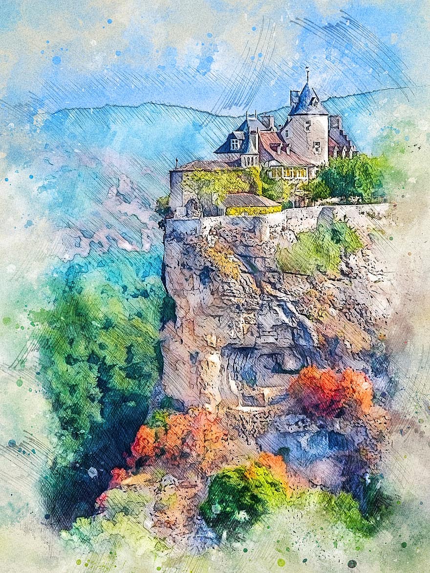périgord, perigeaux, κάστρο, τοπίο, φύση, βουνό, Ευρώπη, πύργος, ταξίδι, μεσαιονικός, μικρό κάστρο