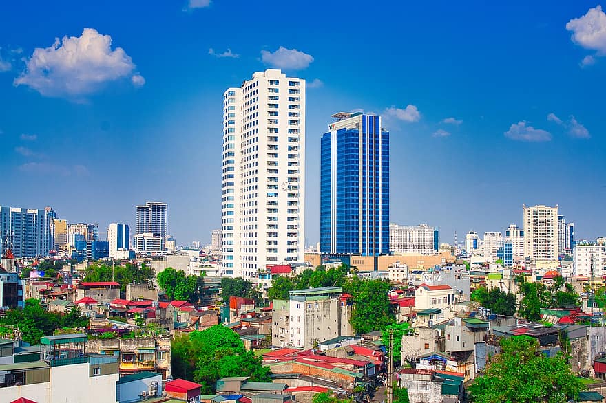 hanoi, by, vietnam, solfylt, Urban, Asia, bybildet, arkitektur, skyskraper, urban skyline, bygge eksteriør
