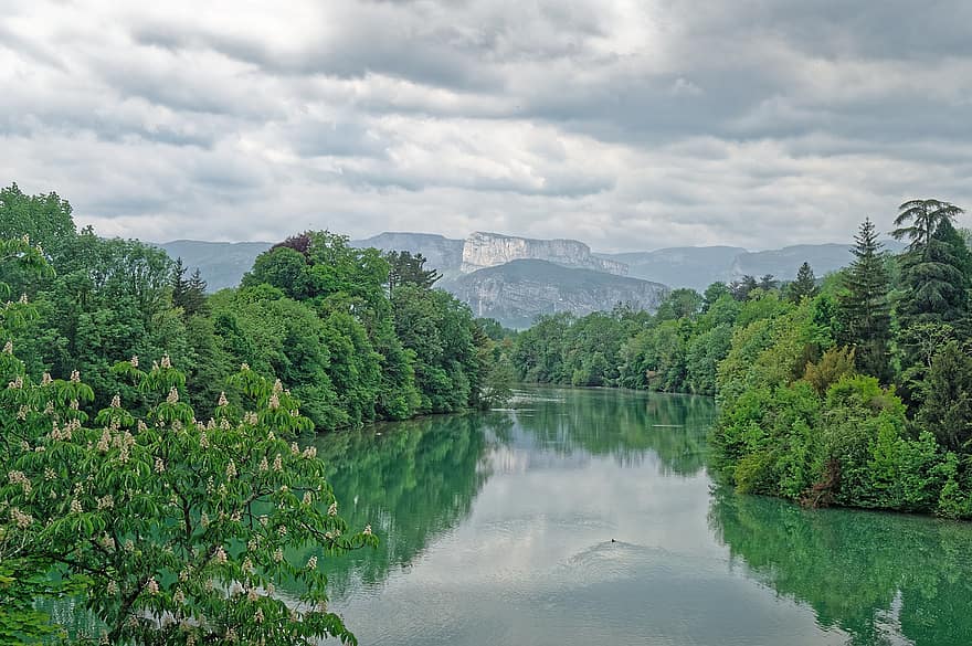 sungai, pohon, alam, hutan, refleksi, aliran, air, musim semi, pemandangan, gunung, musim panas