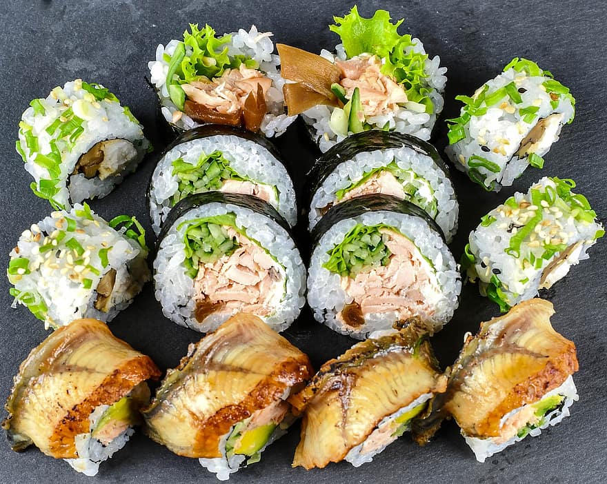 sushi, sushi rolt, maki, Japans eten, Japanse keuken, californië maki, voedsel, zeevruchten, fijnproever, versheid, maaltijd