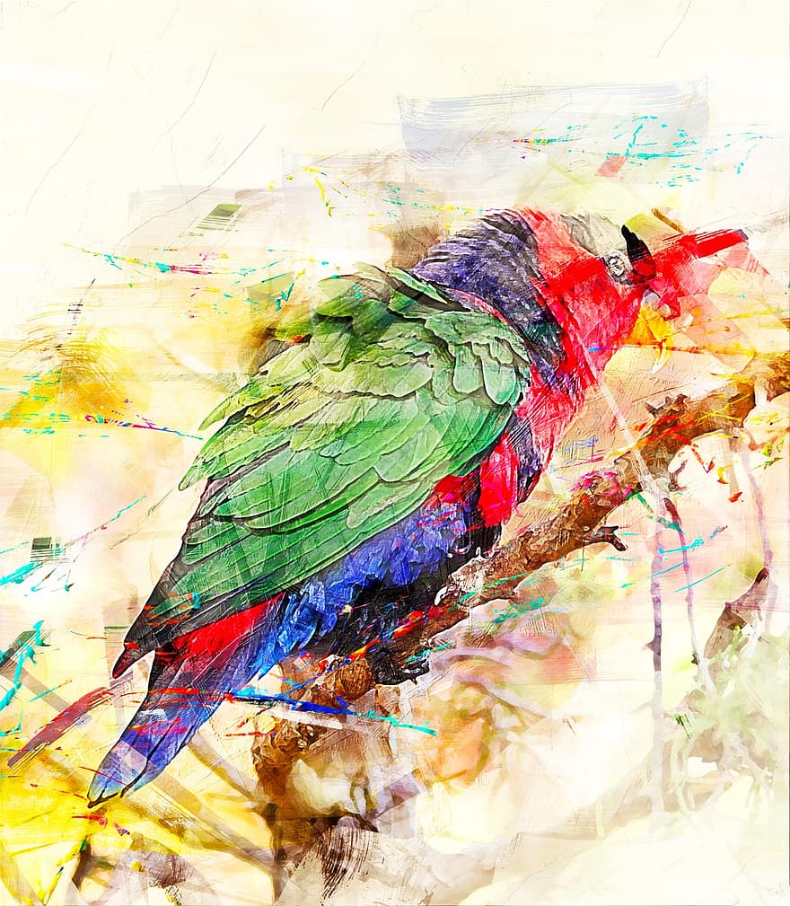pájaro, loro, animal, Art º, resumen, acuarela, vendimia, naturaleza, artístico, diseño, salpicadura de pintura