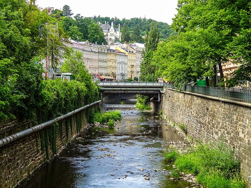 karlovy variare, Repubblica Ceca, fiume, città, paesaggio