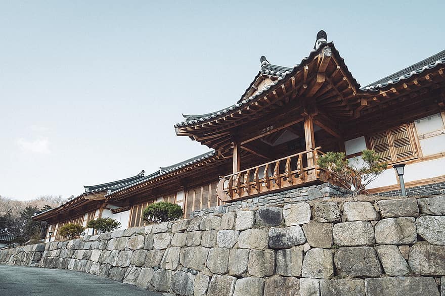 māja, ēka, jumts, tradīcijas, kalns, Koreja, ainavu, ceļot, raksturs, arhitektūra, kultūras