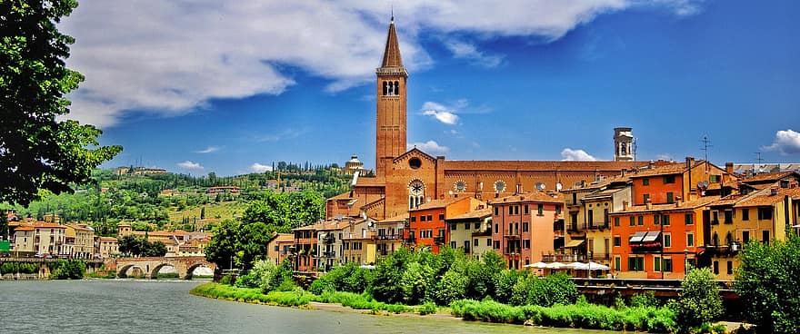 Verona, castel san pietro, by, Urban, ferie, arkitektur