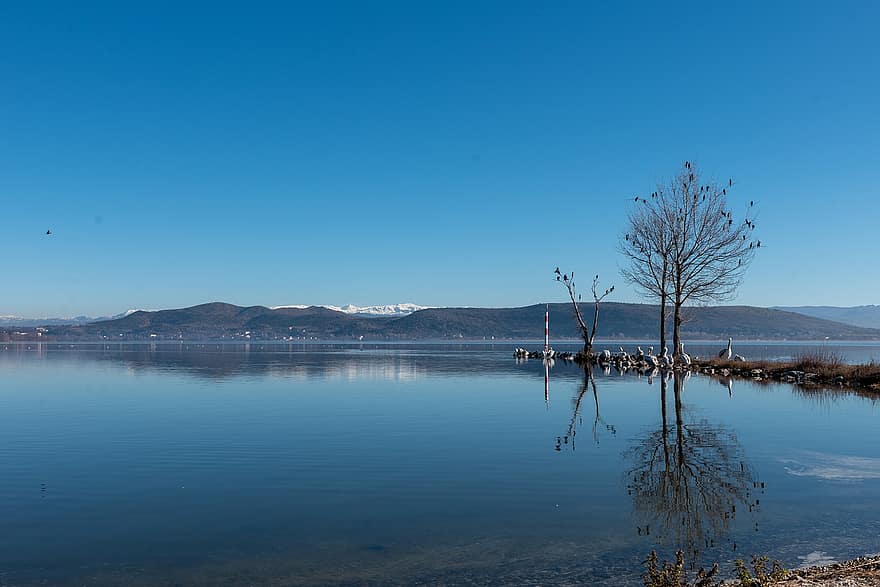 Kastoria, lago, Grecia, naturaleza, montaña, papel pintado, agua, azul, paisaje, verano, árbol