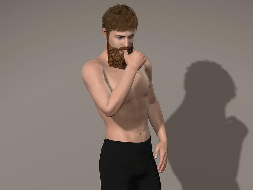 digital menneske, 3d model, skæg, mand, model, overskæg, person, 3d render, 3d kunst