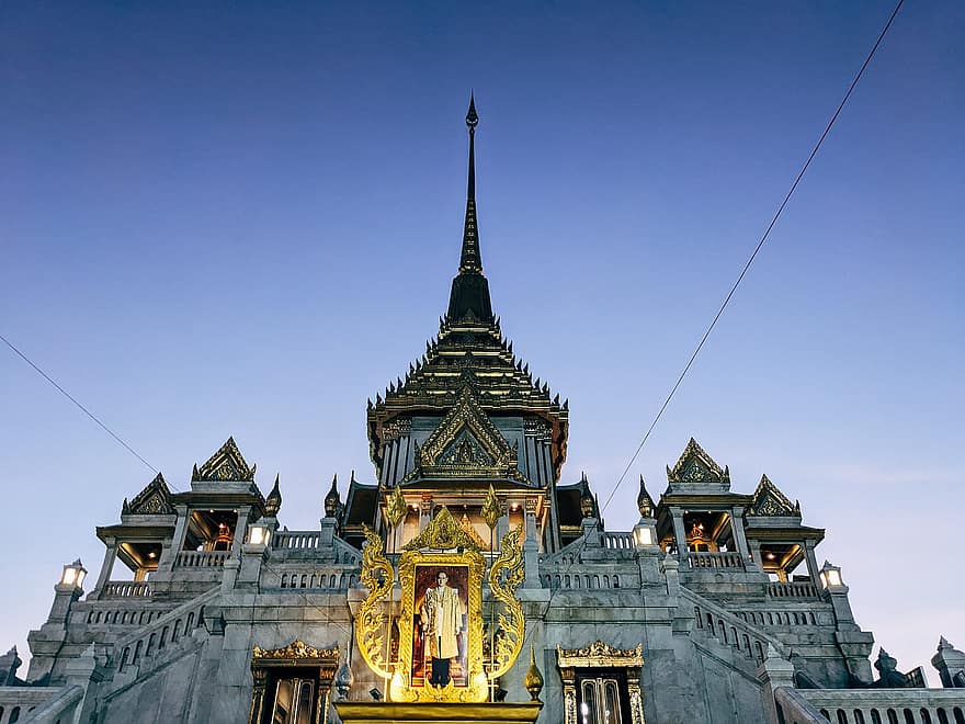 zelta buddha, Phra Sukhothai Traimit, Taizeme, templis, Bangkoka, Āzija, siam, tūristu piesaiste, reliģiju, naktī, arhitektūra
