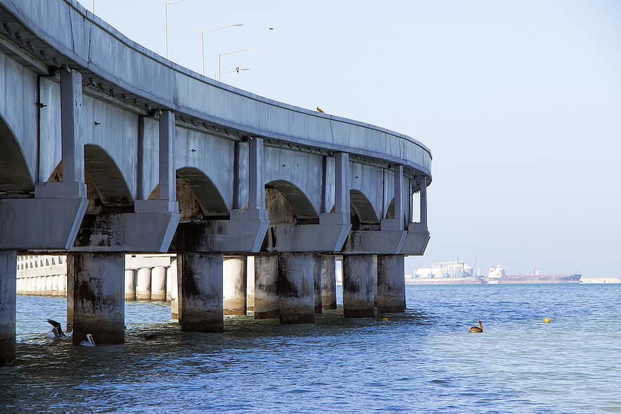 kemajuan pelabuhan, laut, bangunan, indah, musim semi, beton, Yucatan, jembatan, air, angkutan, Arsitektur