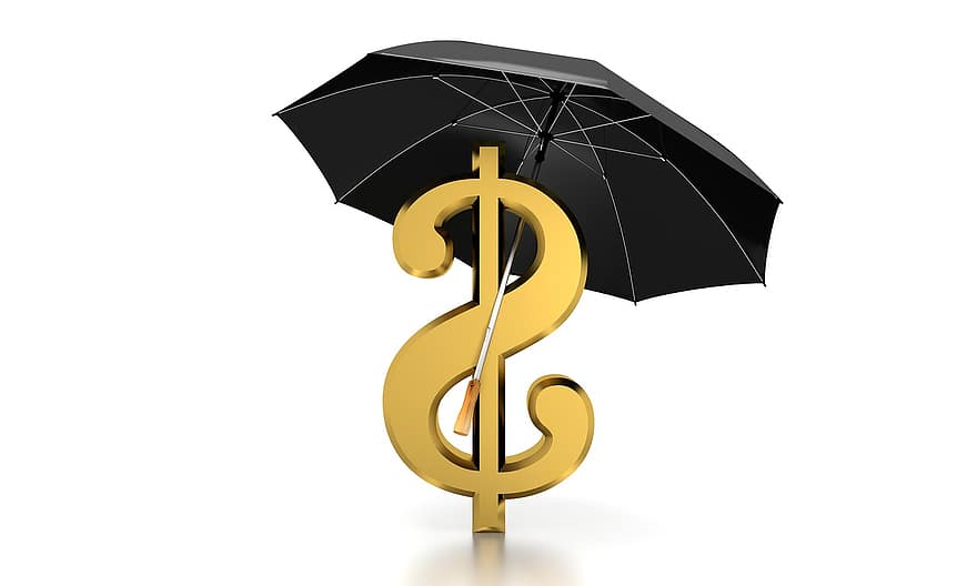 deštník, dolar, pojem, peníze, podnikání, finance, ochrana, bohatství, banka, investice, bezpečnost