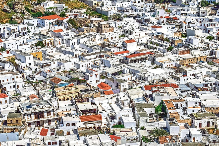 lindos, Rodas, pueblo, asentamiento, casas, arquitectura, isla, Grecia