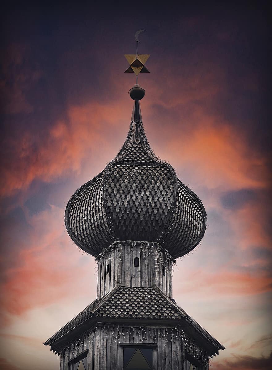 Temple, Cupola, Architecture, Tower, Sunrise, Sunset, Dome, Building, Wooden, Old, Religion