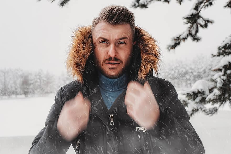 Man, Male, Model, Snow, Portrait, Winter, Cold, Nature, Face, Fur Leather, Young