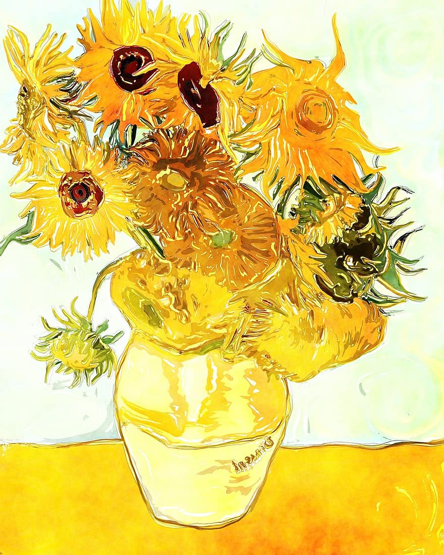 vannfarge, Kunst, maleri, blekk, flekk, blanding, strukturert, portrett, vincent, van Gogh, gul