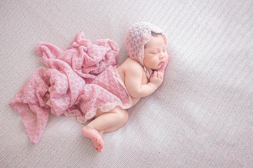 tidur, bayi, anak, terlahir, berwarna merah muda, cantik