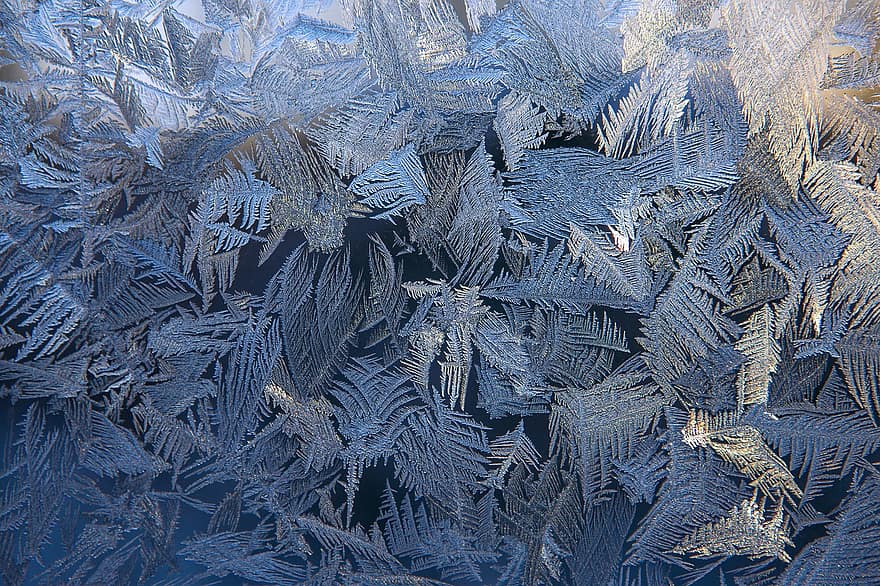 冬、コールド、表面、氷、テクスチャ、霜、窓、きらきら、パターン、青、閉じる