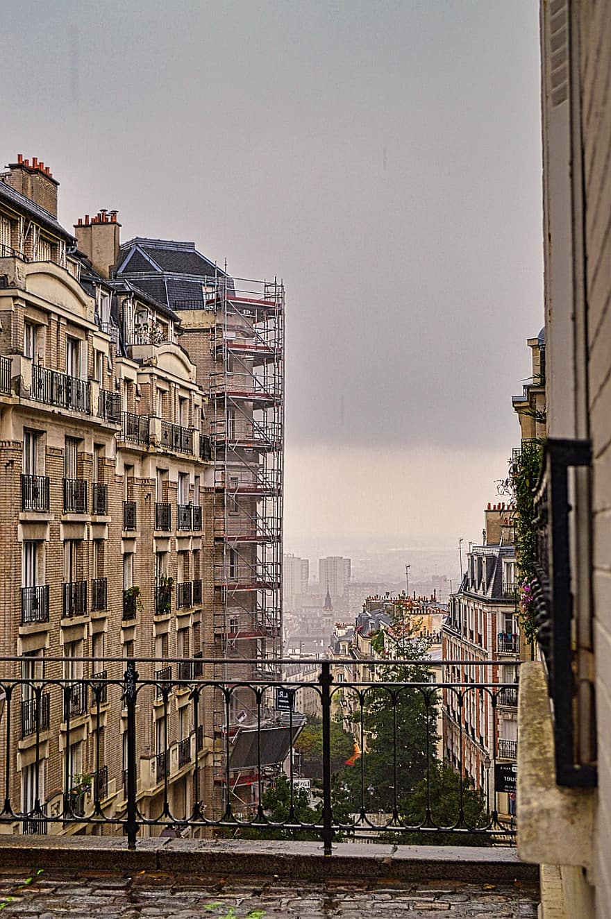 prédios, ponte, corrimão, cidade, urbano, Paris, França