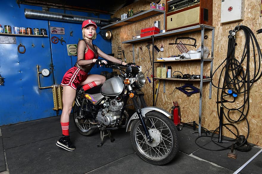 motorfiets, fiets, biker, sport-, motorrijden, garage, reparatie, motorfietsen