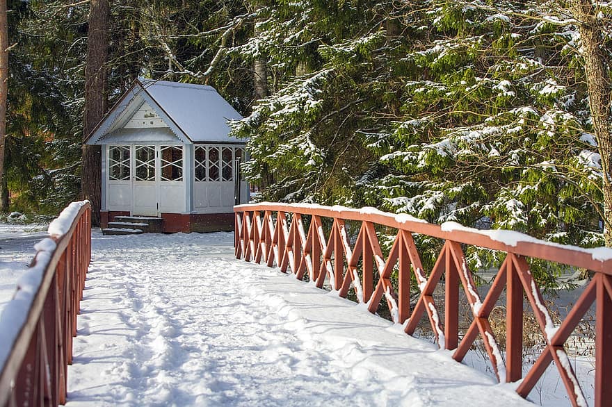 langinkoski, pabellón de pesca, Finlandia, kotka, nieve, invierno, madera, bosque, árbol, arquitectura, escena rural