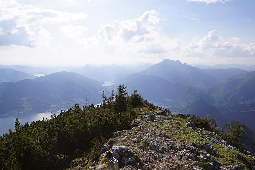 kalni, ezers, alpi, raksturs, Austrijā, kalns, kalnu virsotne, ainavu, mežs, vasarā, kalnu grēda