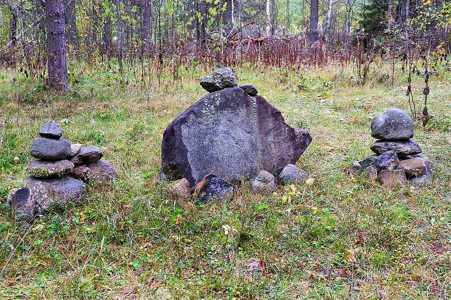 cairns, pedres, bosc, equilibri, pila, roques, zen, meditació, espiritual