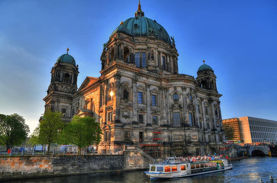 berlínská katedrála, kostel, katedrála, prohlížení památek, soumrak, architektura, turistická atrakce