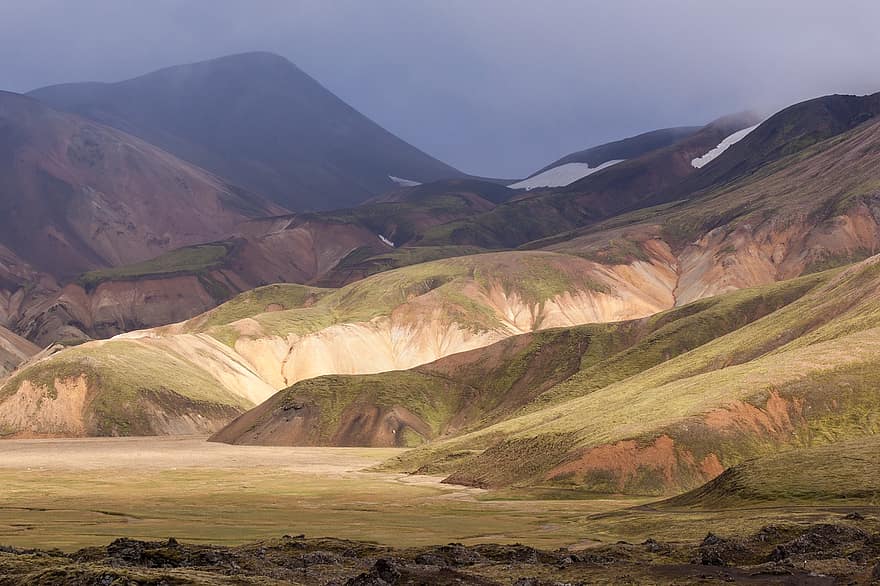 údolí, pole, hory, kopců, krajina, pohoří, venkov, Příroda, landmannalaugar, přírodní rezervace fjallabak