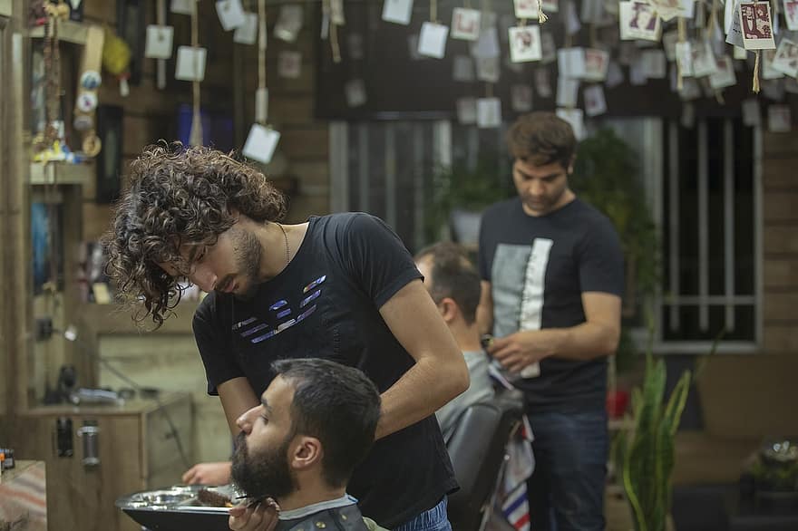 barbeiro, barbearia, homens, corte de cabelo, barba, estilista, estilista de cabelo, iraniano, persa, pessoas, estilo de vida