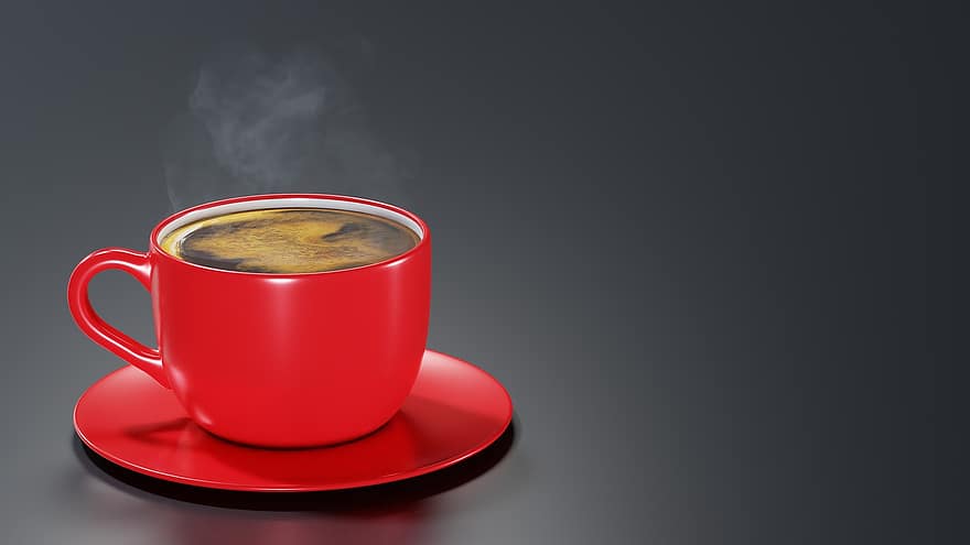 kava, gerti, puodelis, kavinė, karšta kava, kavos pertraukėlė, kavos puodelis, raudona taurė, lėkštė