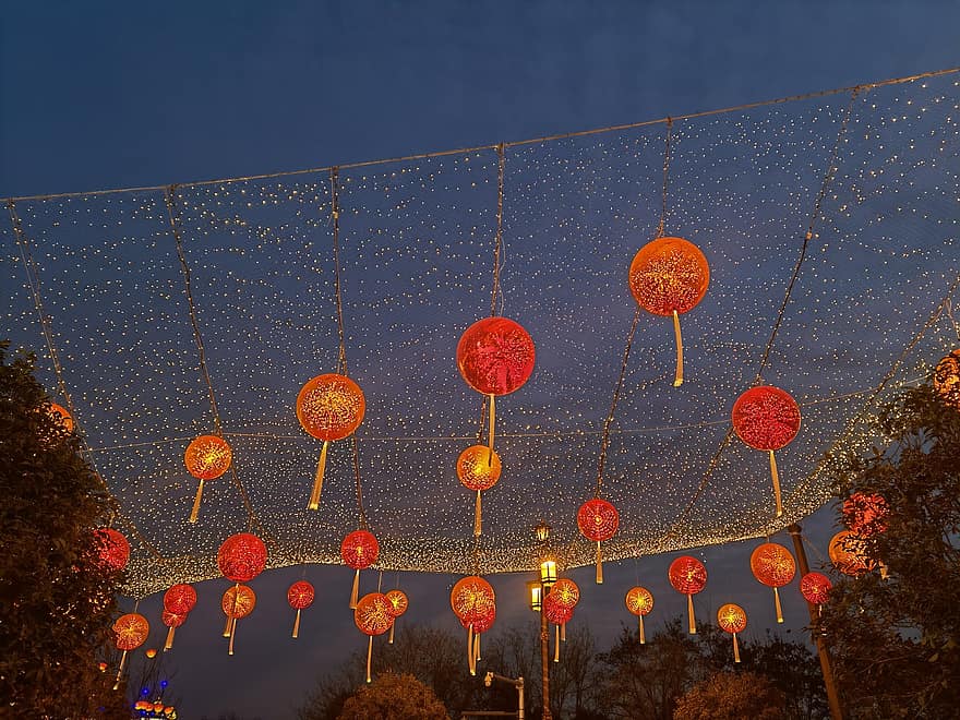 lanterne, illuminato, lanterne cinesi, luci, illuminazione, Capodanno cinese, felice anno nuovo, Cina, Festival