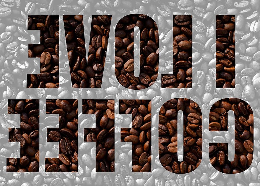 я люблю кофе, кофейные зерна, кофе, любить, кофеин, коричневый, жареный, напиток, дизайн, знак, боб