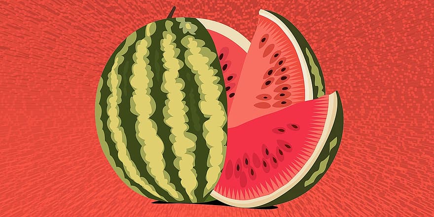 vattenmelon, frukt, Bakgrund 3d, röd frukt, mat, sommar, hälsosam, färsk, näring, saftig, hjärta