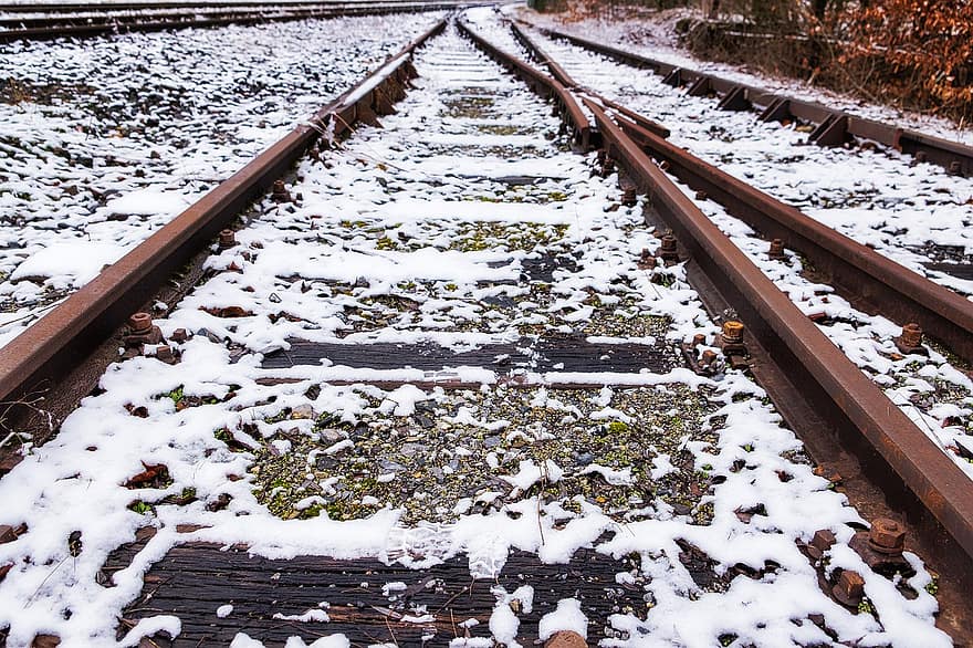 chemin de fer, voies ferrées, jonction, neige, train, du froid, neigeux, paysage de neige, hiver, la nature