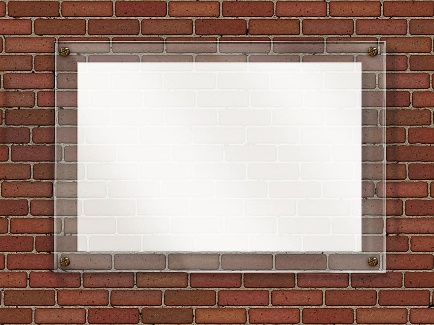 sinal em branco, placa, parede, borda, esvaziar, em branco, parede de tijolos