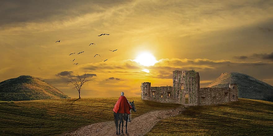 Medieval, Knight, Castle, Ruins, Medieval Castle, Dilapidated, Fort, Fortification, Fortress, Sunset, Dusk