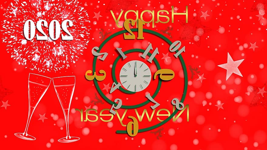 nyt år, lykkelig, 2020, nytårsaften, at fejre, parti, drikke, held, fest, champagne, jul