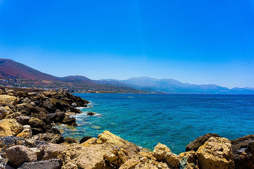 Oceano, mar, rocas, piedras, orilla del río, olas, costa, agua, escénico, naturaleza, Creta