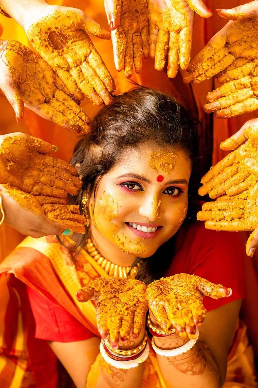 núvia, sari, casament, henna, dona, matrimoni, indi, celebració, model, noia, tradicional