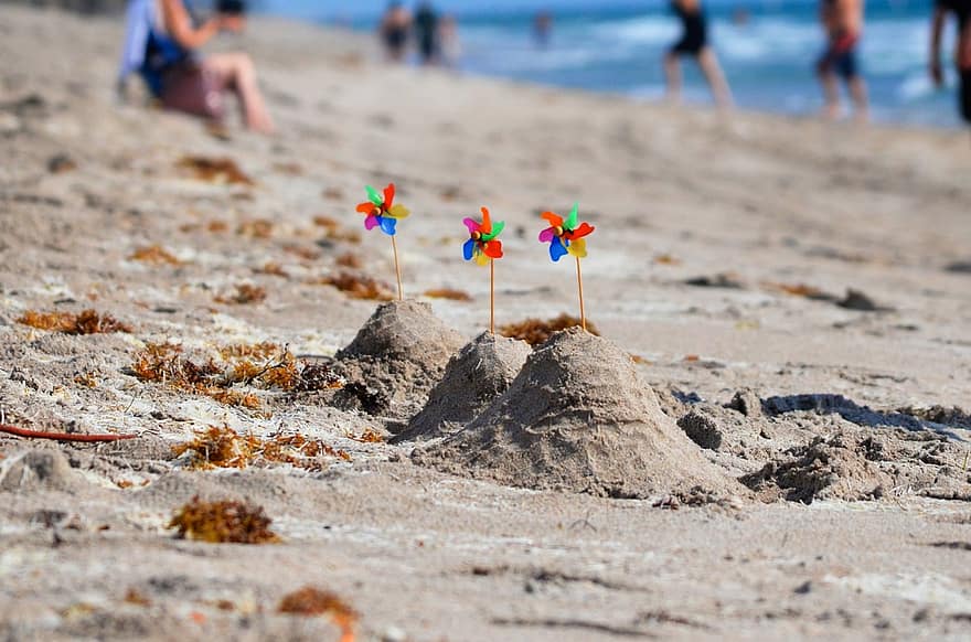 zandkastelen, zand, strand, oceaan, zee, zomer, vakantie, pret, spelen, kust, kinderjaren