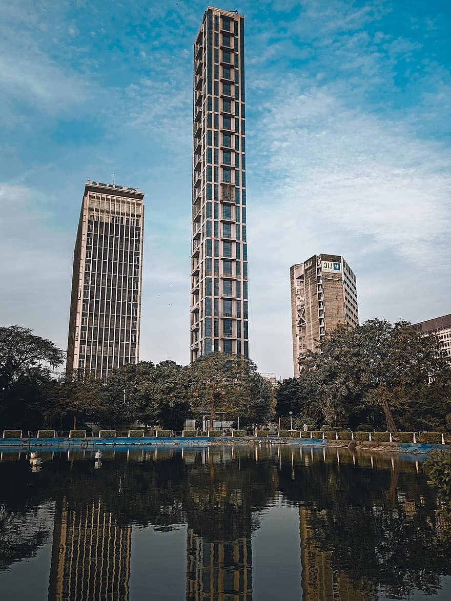 gebouw, wolkenkrabber, haarlok, meer, reflectie, park, tuin-, Bengalen, Victoria, gedenkteken, 42