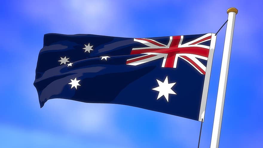 vlag, Australië, spotprent, vlaggestok, hemel, vlag van Australië, Union Jack, sterren, nationale vlag, land