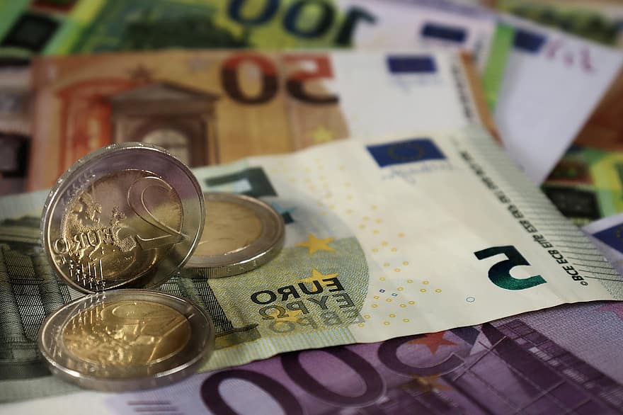 euro, mata uang, uang, keuangan, koin, kas, uang kertas, tagihan