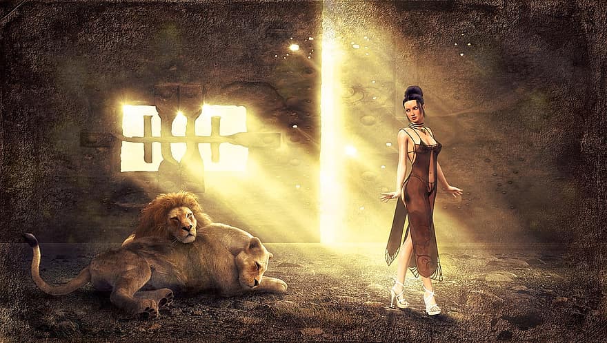 Light, Mood, Woman, Lion, Mysticism, Lighting, Composing, Atmospheric, Mysterious, Fairy Tales, Atmosphere
