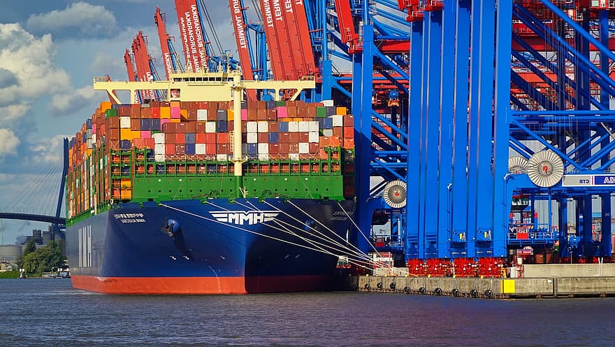 Hamburg, Liman, konteyner, algeciras, yük gemisi, liman vinçleri